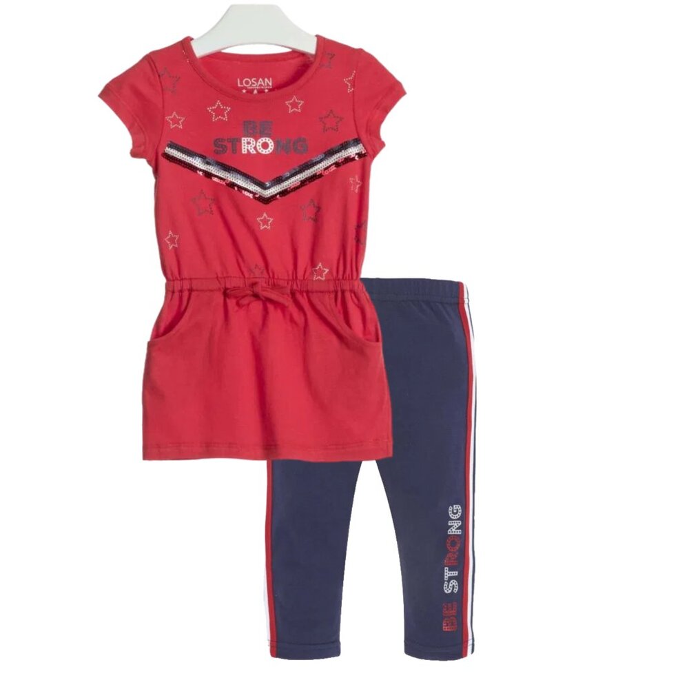 Losan - Girls' Red Dress and Capri Leggings Set, size 3